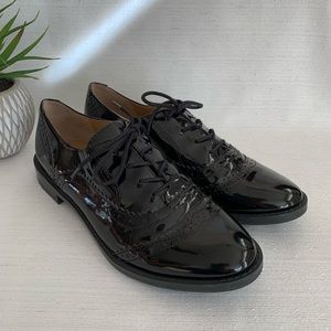 Franco Sarto Iverna Black Patent Faux Leather Oxford Shoes Woman’s 8.5M